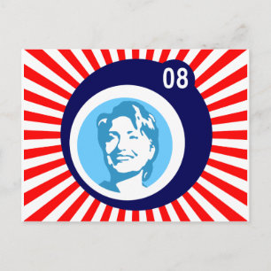 Postal hillary clinton : burbujas azules y rayos rojos :