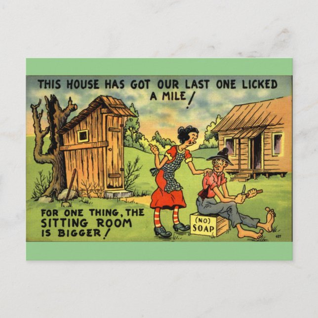 Postal Hillbilly Outhouse Funny vintage Comic art (Anverso)