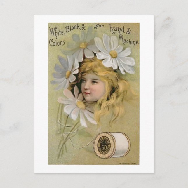 Postal Hilo de abrigos - Chica de margaritas (Anverso)