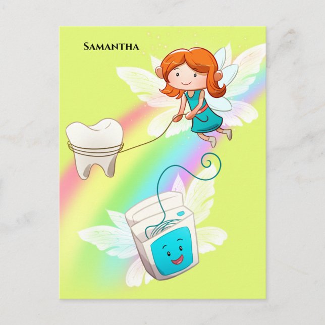Postal Hilo de hada de los dientes DIY nombre dentista ar (Anverso)