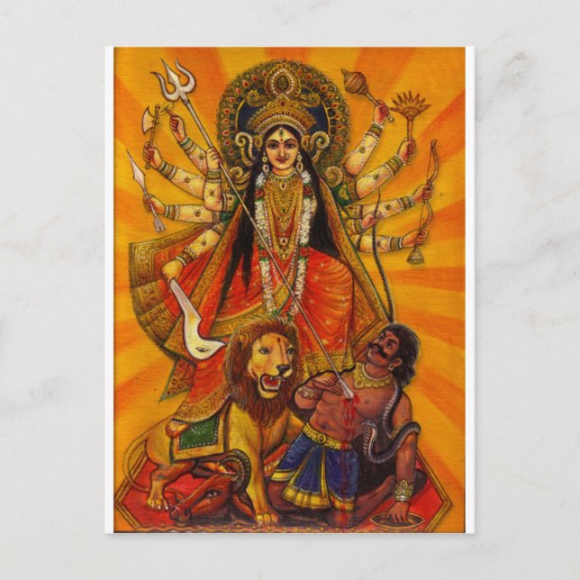 POSTAL HINDU GODDESS DURGA VICTORIA SOBRE MALA (Anverso)