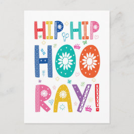 Postal Hip Hip Hooray Felicidades con tipo decorativo