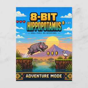 Postal Hipopótamo, Arte de Pixel Retro de 8 Bits