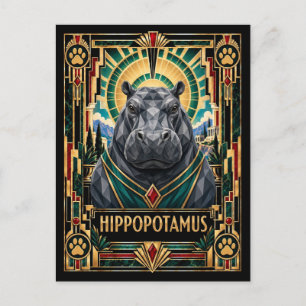 Postal Hipopótamo, Arte Deco Fauna