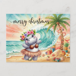 Postal Hipopótamo celebra la Navidad en la playa