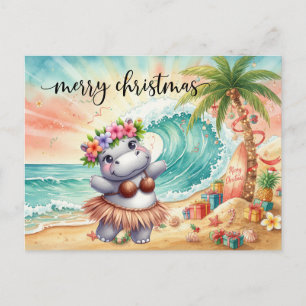 Postal Hipopótamo celebra la Navidad en la playa