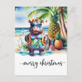 Postal Hipopótamo de Hawái celebrando la Navidad en la pl