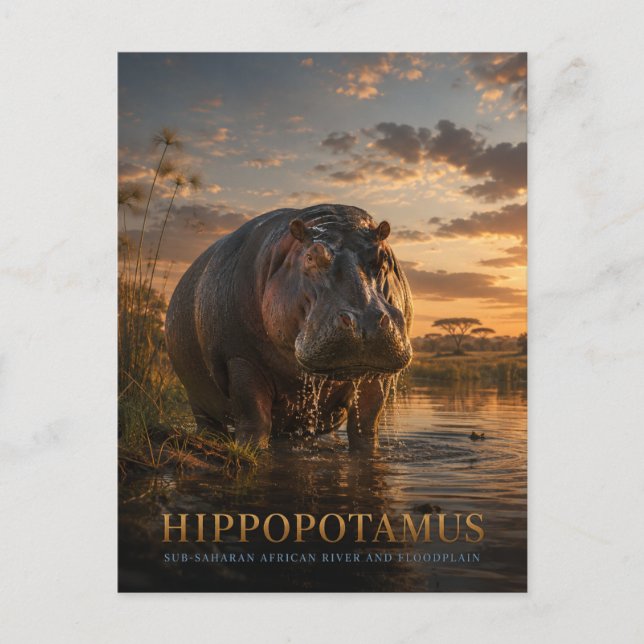 Postal Hipopótamo Río Africano ANIMALES (Anverso)