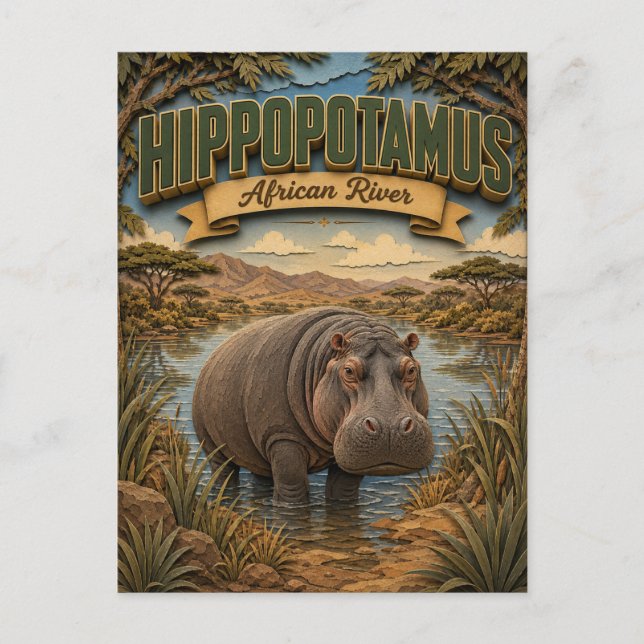 Postal Hipopótamo Río Africano POPCUT (Anverso)