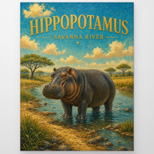 Postal Hipopótamo Sabana Río Acuarela GeoSaga