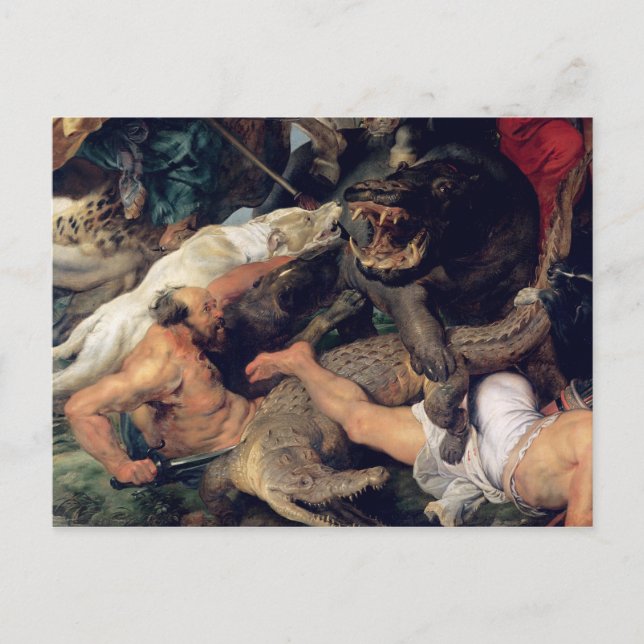 Postal Hipopótamo y caza de cocodrilos, c.1615-16 (Anverso)