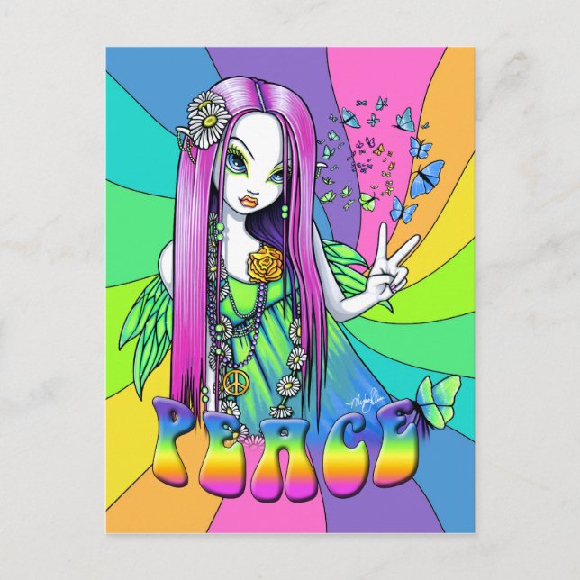 Postal hippie "Chloe" de la paz del arcoiris (Anverso)