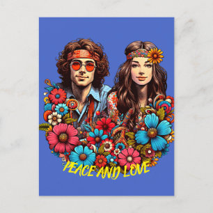 Postal Hippie Pareja de Hippie de los años 1960