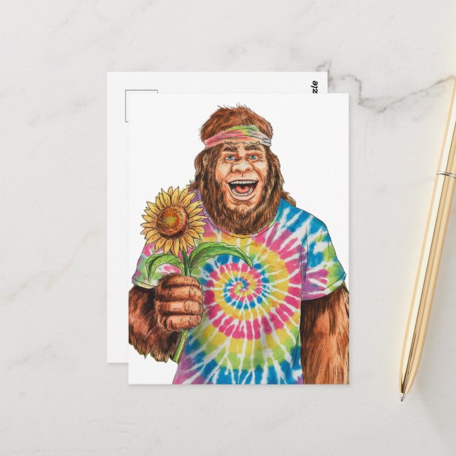 Postal Hippie Sasquatch Con Girasol (Anverso/Reverso In Situ)