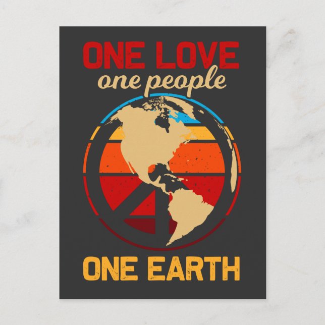 Postal Hippie World Love People Earth Peace (Anverso)