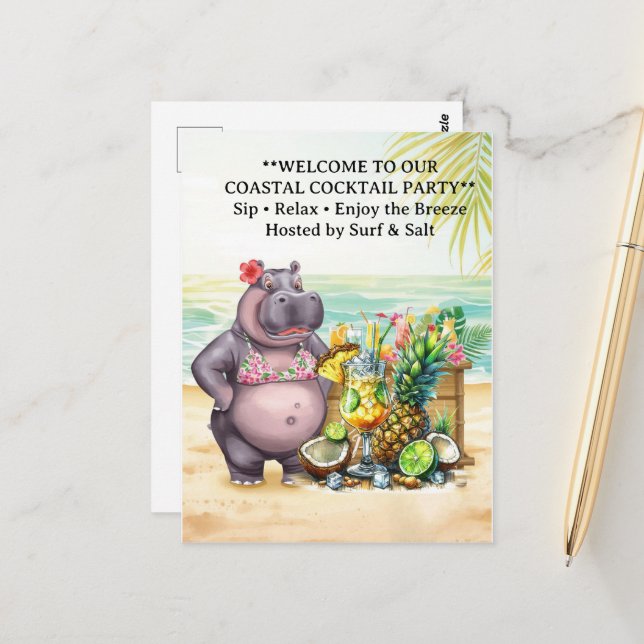 Postal HIPPO BEACH Cocktail Party  Welcome message (Anverso/Reverso In Situ)