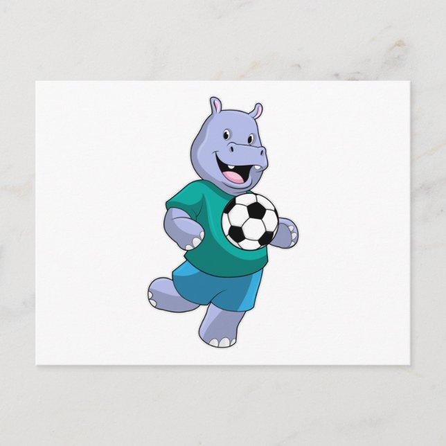 Postal Hippo como jugador de fútbol con fútbol (Anverso)