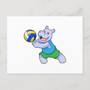Postal Hippo como jugador de voleibol con voleibol
