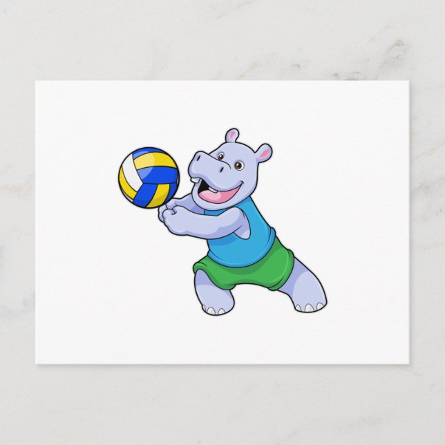 Postal Hippo como jugador de voleibol con voleibol (Anverso)