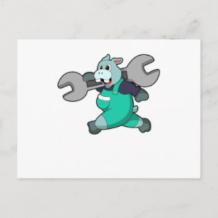 Postal Hippo como mecánico con llave
