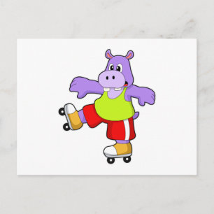 Postal Hippo como patinador con patines en línea