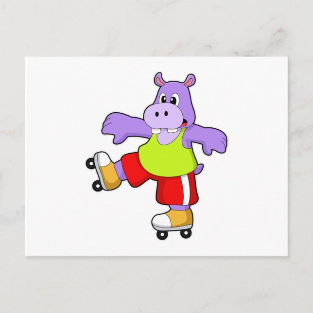 Postal Hippo como patinador con patines en línea (Anverso)