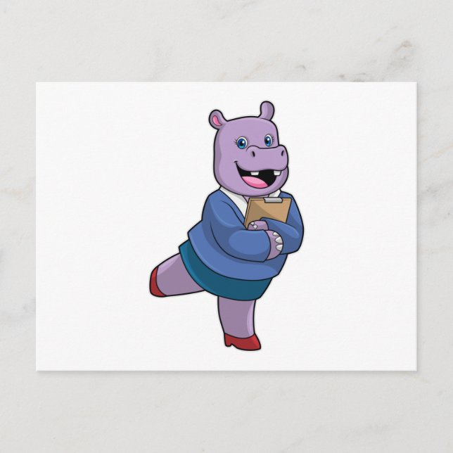 Postal Hippo como secretario con Notepad (Anverso)