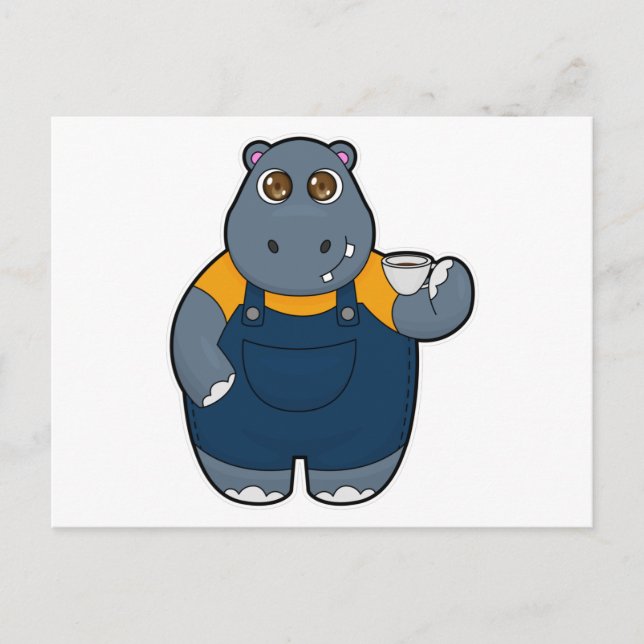 Postal Hippo con Copa de Café (Anverso)