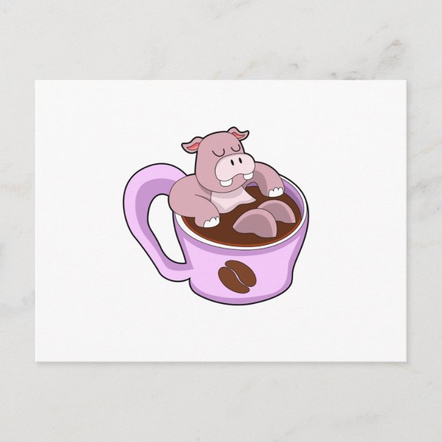 Postal Hippo con Copa de Café (Anverso)