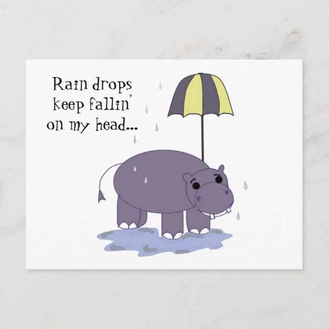 Postal Hippo con paraguas en un día de lluvia (Anverso)