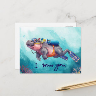 Postal Hippo de buceo bajo el agua Te extraño