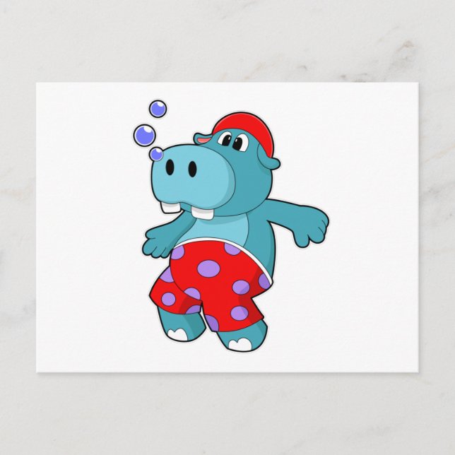 Postal Hippo en Natación con Bocas (Anverso)
