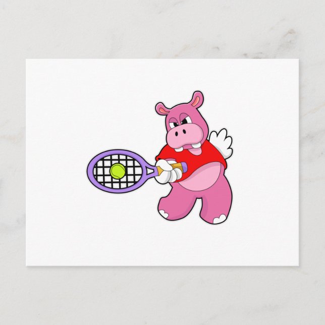 Postal Hippo en tenis con raqueta de tenis (Anverso)