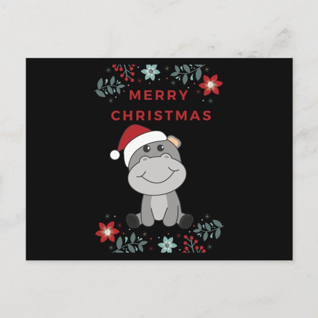 Postal Hippo Feliz Navidad Animales de Invierno Hippos (Anverso)