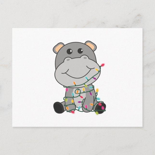 Postal Hippo Feliz Navidad Animales de Invierno Hippos (Anverso)
