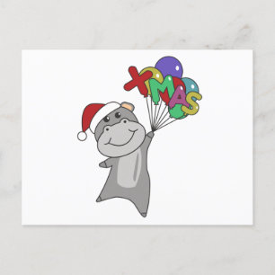 Postal Hippo Feliz Navidad Animales de Invierno Hippos