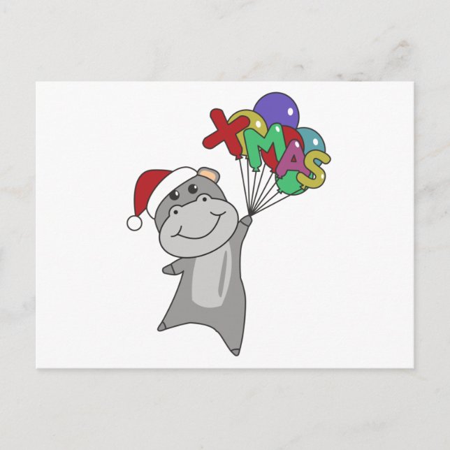 Postal Hippo Feliz Navidad Animales de Invierno Hippos (Anverso)