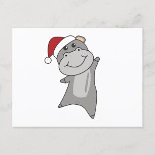 Postal Hippo Feliz Navidad Animales de Invierno Hippos