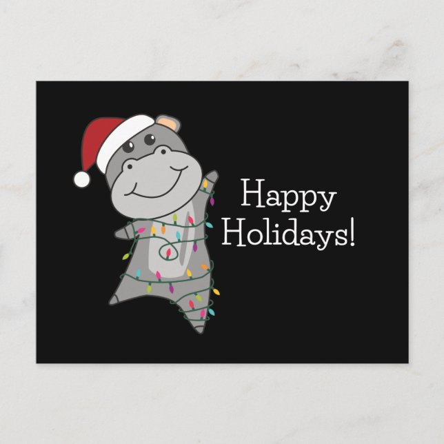 Postal Hippo Feliz Navidad Animales de Invierno Hippos Po (Anverso)