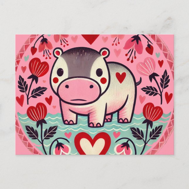 Postal Hippo Hipopótamo el día de San Valentín (Anverso)