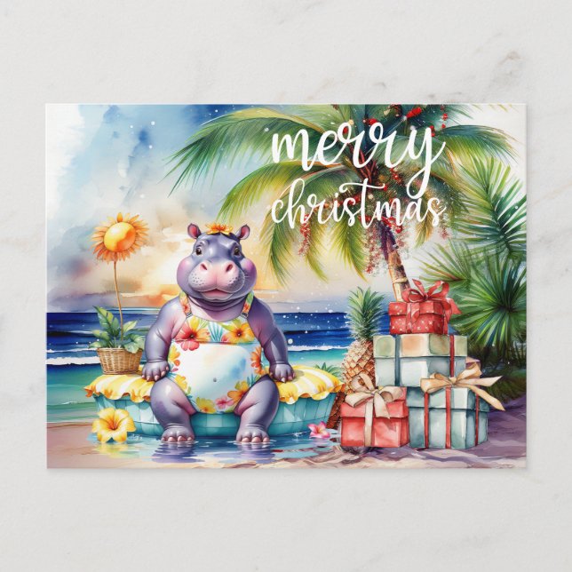 Postal Hippo Navidad Temática Hawaiana  (Anverso)