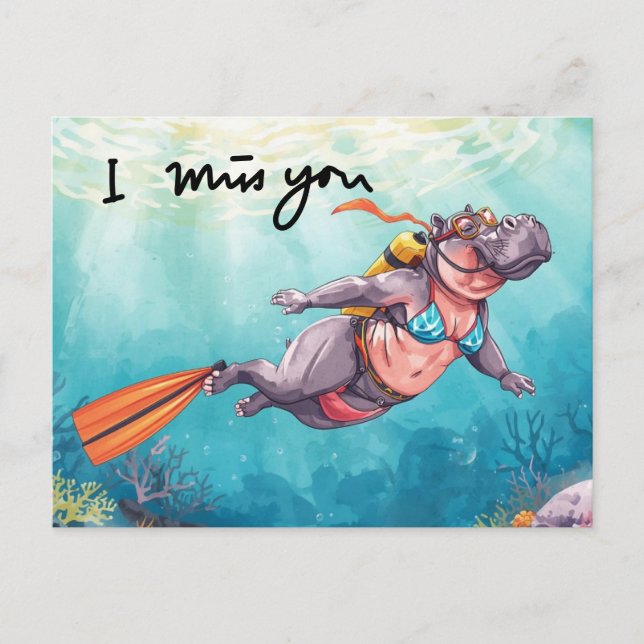 Postal  Hippo Scuba underwater I miss you  (Anverso)