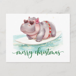 Postal Hippo Surfista en Tabla de Surf en Vacaciones de N