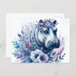 Postal Hippo Watercolor Floral