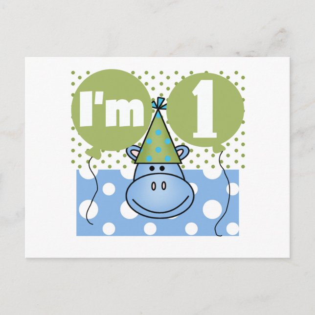 Postal Hippopótamo Primera camiseta y regalo de cumpleaño (Anverso)