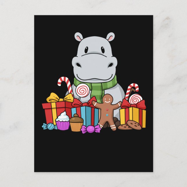 Postal Hippopótamo Regalos Niños Navidades Hippo (Anverso)