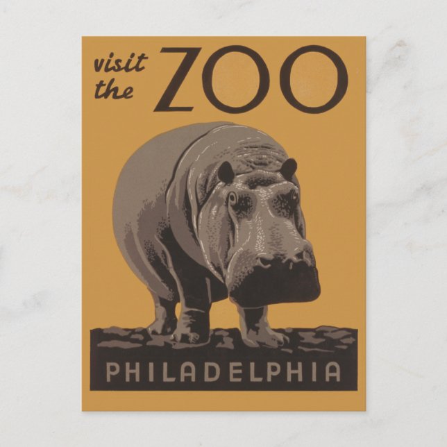 Postal Hippopótamo vintage hippo zoo poster wpa (Anverso)