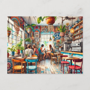 Postal Hippy Cafe en Miami Watercolor