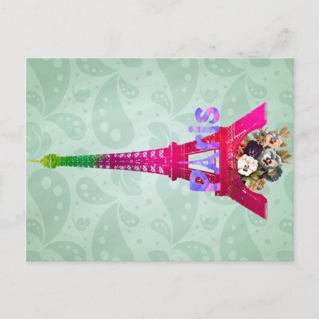 Postal Hipster Paisley Neon French Paris Eiffel Tower (Anverso)