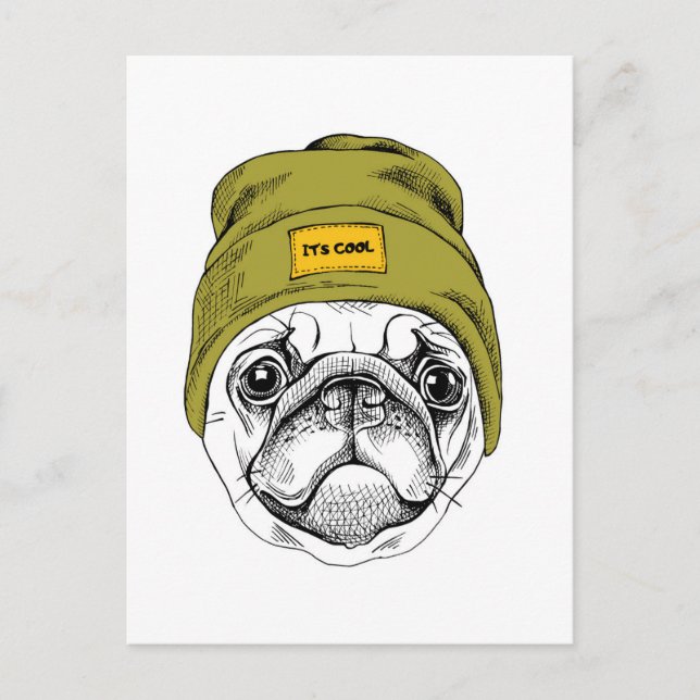 Postal Hipster Pug | Es Guay (Anverso)